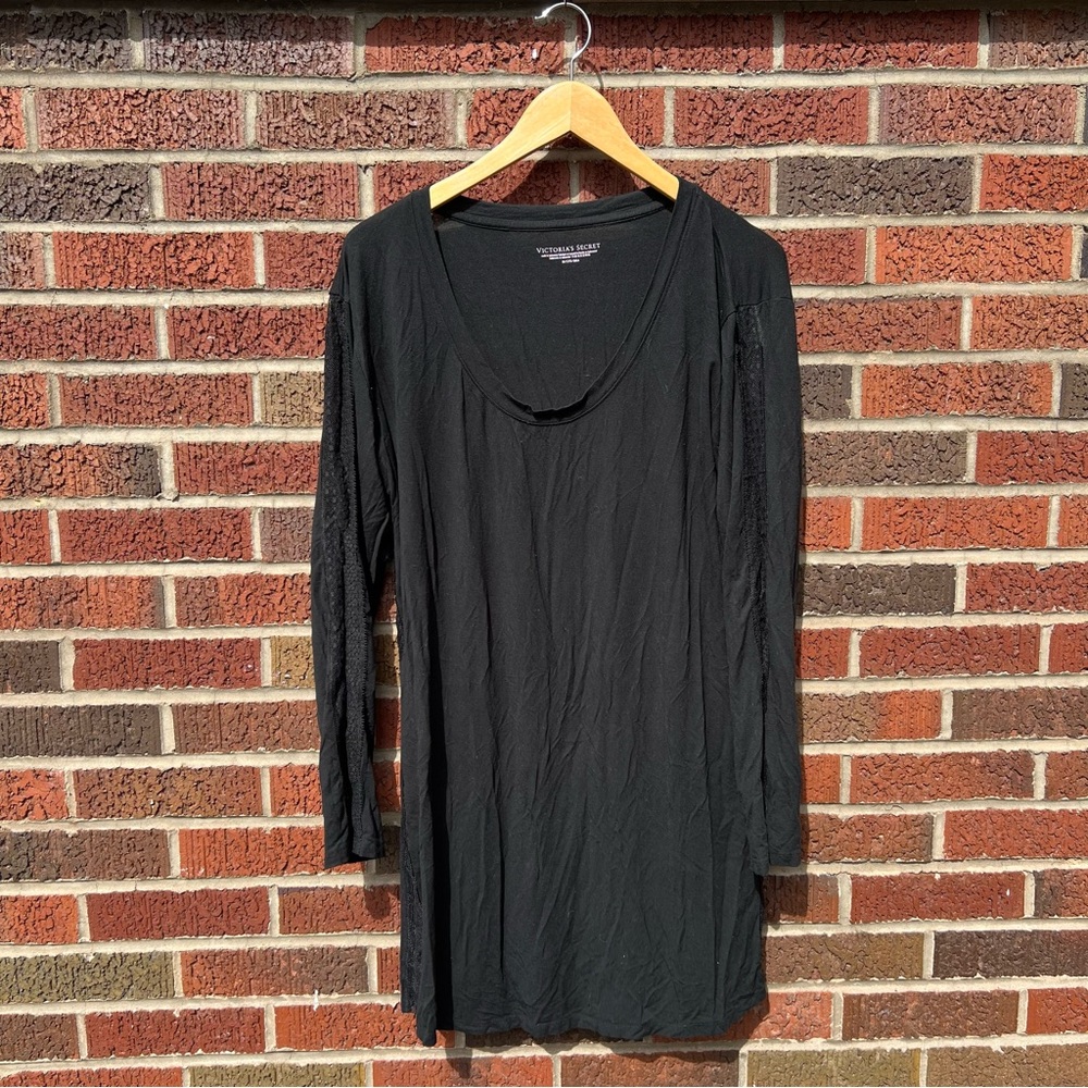 Victoria’s Secret Black Scop Neck Lace Sleeve Long Sleeve Pajama Dress